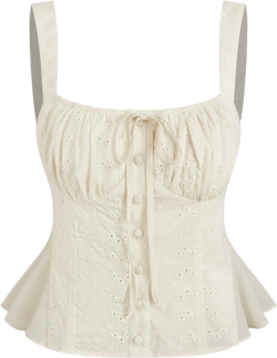 Cotton Square Neck Broderie Anglaise Knotted Ruffle Tank Top