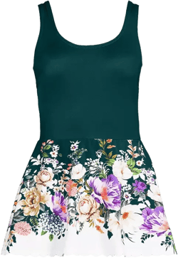 Women's Long Tugless Scallop Swim Dress Swimsuit