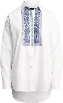 Women's Geo-Embroidered Cotton Broadcloth Shirt