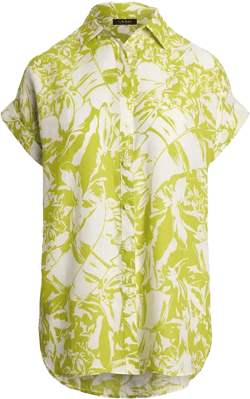Women's Relaxed-Fit Floral Linen Short-Sleeve Shirt 