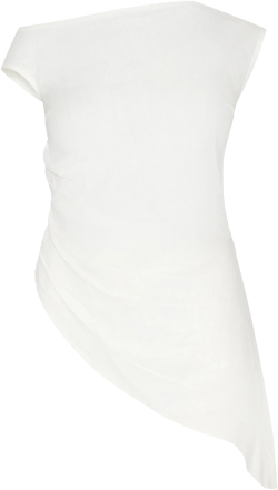 Petite White Lightweight Linen Look Woven One Shoulder Asymmetric Top