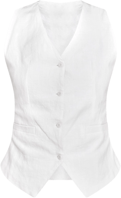 White Premium Linen Blend V Neck Vest