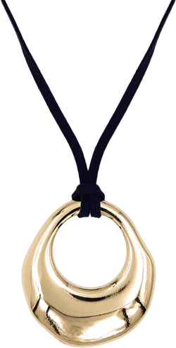 Gold Abstract Pendant Navy Cord Necklace