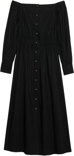 Cotton Poplin Off-the-Shoulder Long Midi Shirt Dress
