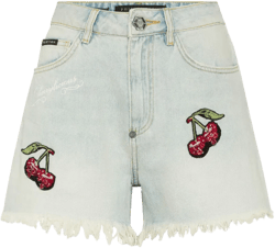 cherry-embroidery denim shorts 