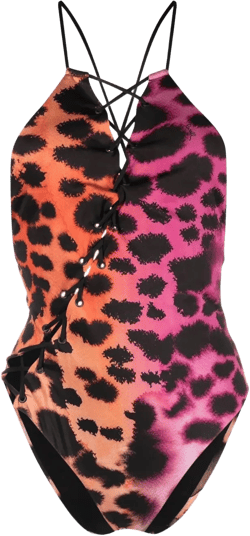 leopard-print lace-up swimsuit