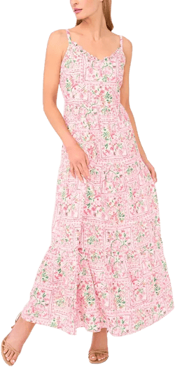 Women's Printed V-Neck Sleeveless Maxi Dress