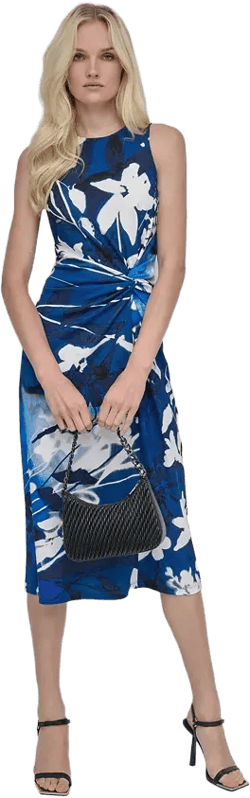 Women's Floral-Print Twisted-Waist Midi Dress