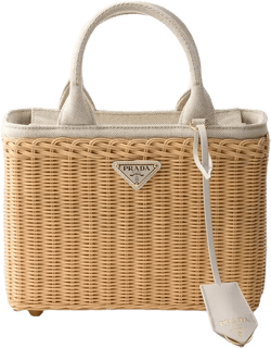 Prada Medium Wicker and Linen Blend Tote Bag