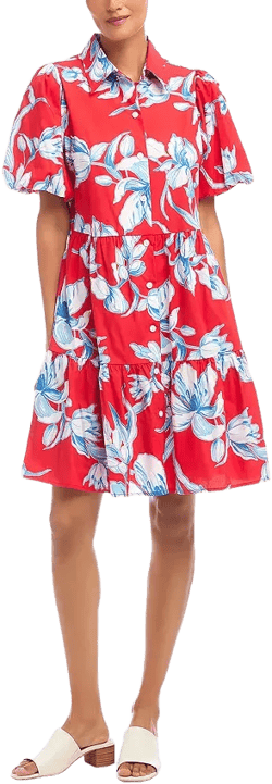 Karen Kane Puff Sleeve Tiered Shirt Dress