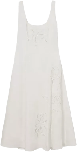 REISS Elise Linen Floral Embroidered Dress
