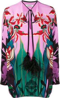 feather-embellished Mirrored Orchid Ramage blouse