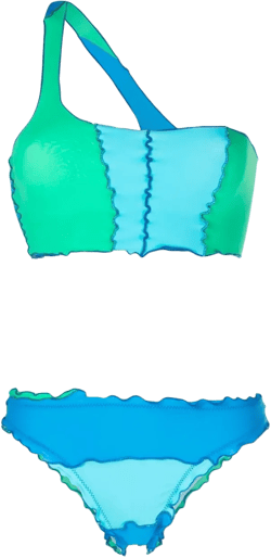 one-shoulder colour block bikini