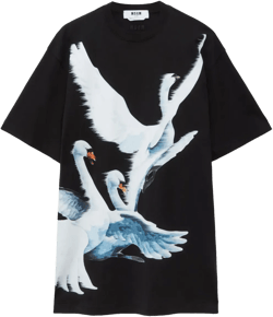 swan-print T-shirt dress