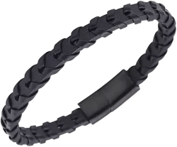 Black Weaved Leather Stainless Steel Bracelet