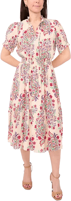 Petite Printed Short-Sleeve Lawn Maxi Dress