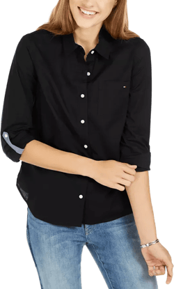 Women's Cotton Roll-Tab Button-Up Shirt