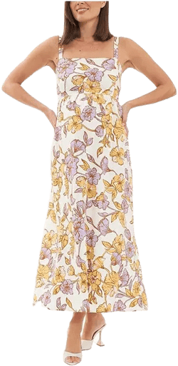 Ripe Maternity Maya Tie Back Linen Dress Natural