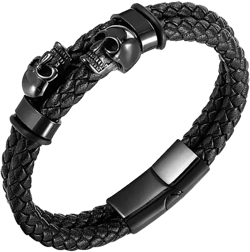 Black Reaper Leather Stainless Steel Bracelet