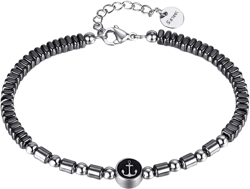 Black Hematite Anchor Beaded Stainless Steel Bracelet
