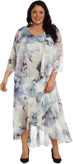 Plus Size Printed Sleeveless Midi Dress & Cropped Jacket