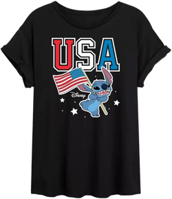 Trendy Juniors Lilo and Stitch Flag Graphic Oversized Tee