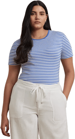 Plus Size Striped Stretch Cotton Crewneck Tee