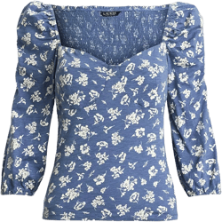 Women's Floral Slub Jersey Puff-Sleeve Top