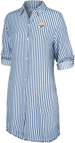 Tommy Bahama Women's Blue/White Pittsburgh Steelers Chambray Stripe Cover-Up Shirt Dress
