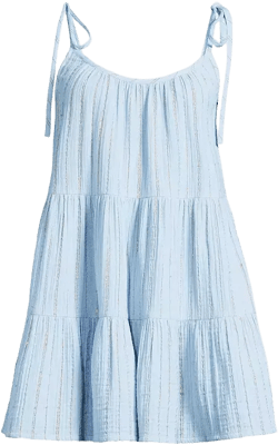 Lands' End Women's Cotton Gauze Metallic Tiered Mini Cover-up Dress