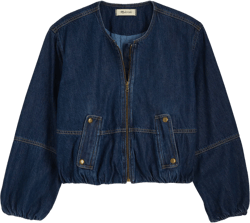 Bubble-Sleeve Jean Bomber Jacket in Newkirk Wash: Airy Denim Edition