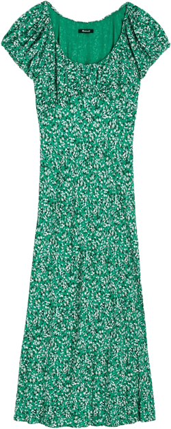 Ruched Scoopneck Midi Dress in Floral