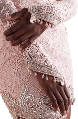 Embellished silk-blend guipure lace mini dress