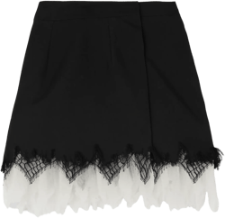 Silk-chiffon and lace-trimmed wool mini skirt