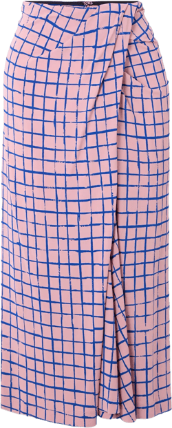 Checked stretch-jersey wrap-effect midi skirt