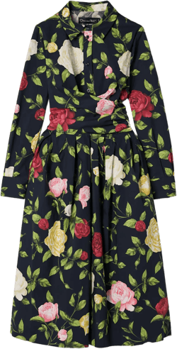Wrap-effect floral-print cotton-blend poplin midi dress