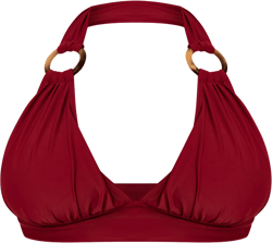 Plus Burgundy O Ring Detail Ruched Triangle Bikini Top