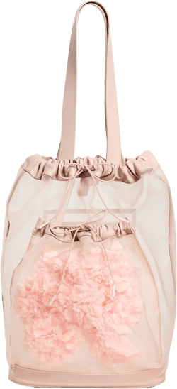 Sheer Stuffed Carnation Drawstring Pocket Tote Bag
