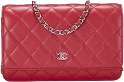 Chanel Red Lamb Classic Quilted Wallet On Chain