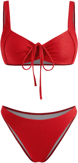 Texture Sweetheart Drawstring Bracelet Cheeky Bikini Set