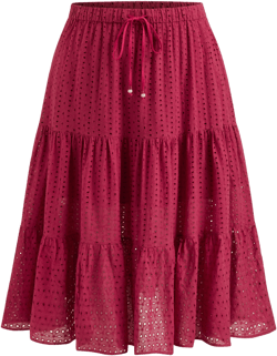 Mid Rise Broderie Anglaise Elastic Waist Tiered Maxi Skirt Curve & Plus
