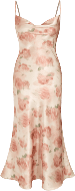 Cowl Neck Floral Knotted Mermaid Cami Midi Dress