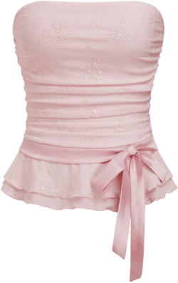 Lace Lettuce Trim Bowknot Ruched Bandeau Top
