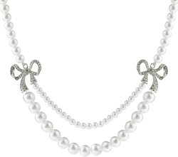 DOUBLE LAYERED RHINESTONE BOWKNOT & FAUX PEARL  NECKLACE