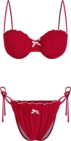 Sweetheart Bowknot Lettuce Trim Underwire Tie Side Bikini Set