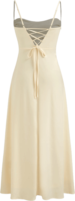 Satin Lace Up Tie Back Knotted Maxi Dress