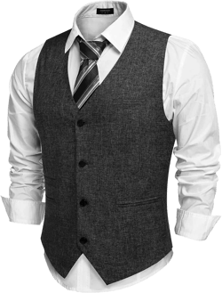 COOFANDY Men's Casual Business Vests Lightweight Waistcoat Slim Fit Suit Vest ,COLOR (Black), SIZE（M）
