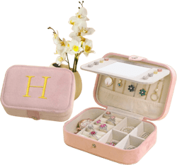 Parima Teacher Gifts for Women - Plush Velvet Travel Jewelry Organizer | Teacher Must haves Travel Jewelry Box | Personalized Travel Gifts for Teacher Women Travel Essentials - Letter H, Pink