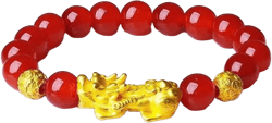 Feng Shui red Carnelian beaded bracelets, Pi Xiu Good Luck Bracelet for women men, 10mm Bead Elastic Bracelet (red Carnelian+Pixiu)