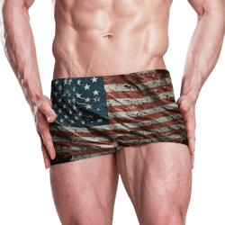 Men’s Square Leg Swim Briefs Broken USA Flag Print, Athletic Jammers Swimsuit Shorts XX-Large
